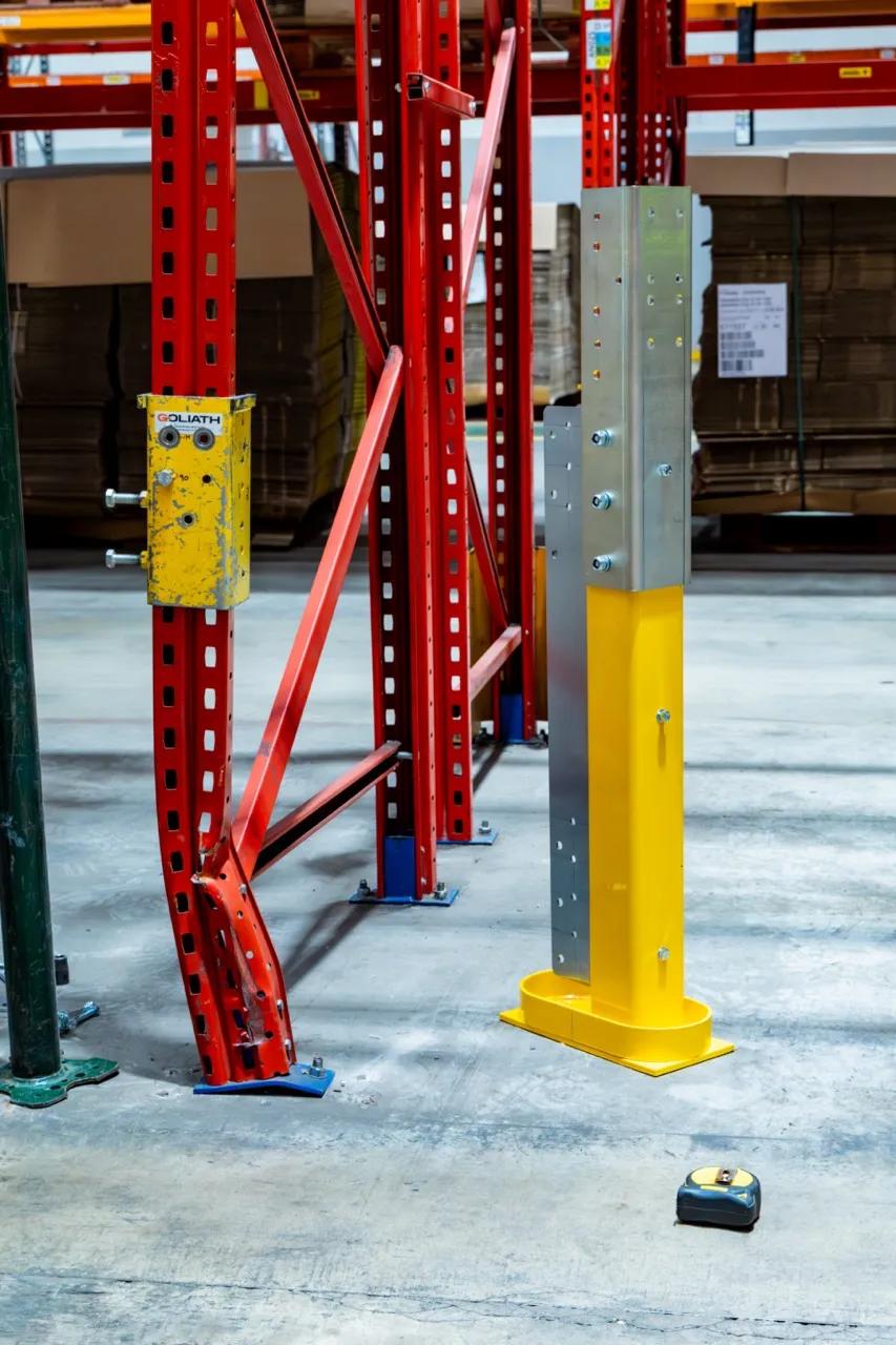 Racking upright protected by Goliath system