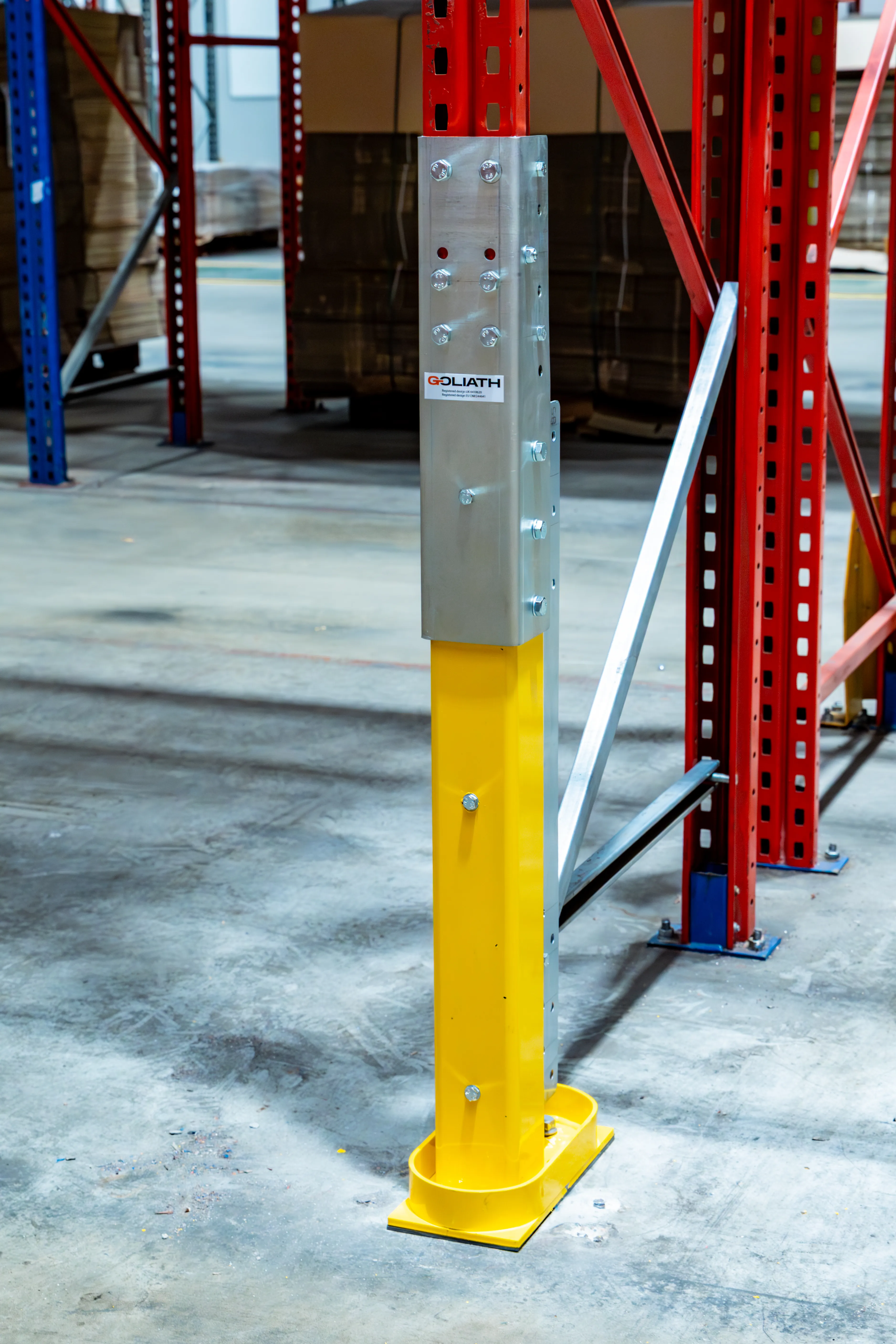 Goliath protection installed on upright near loading zone