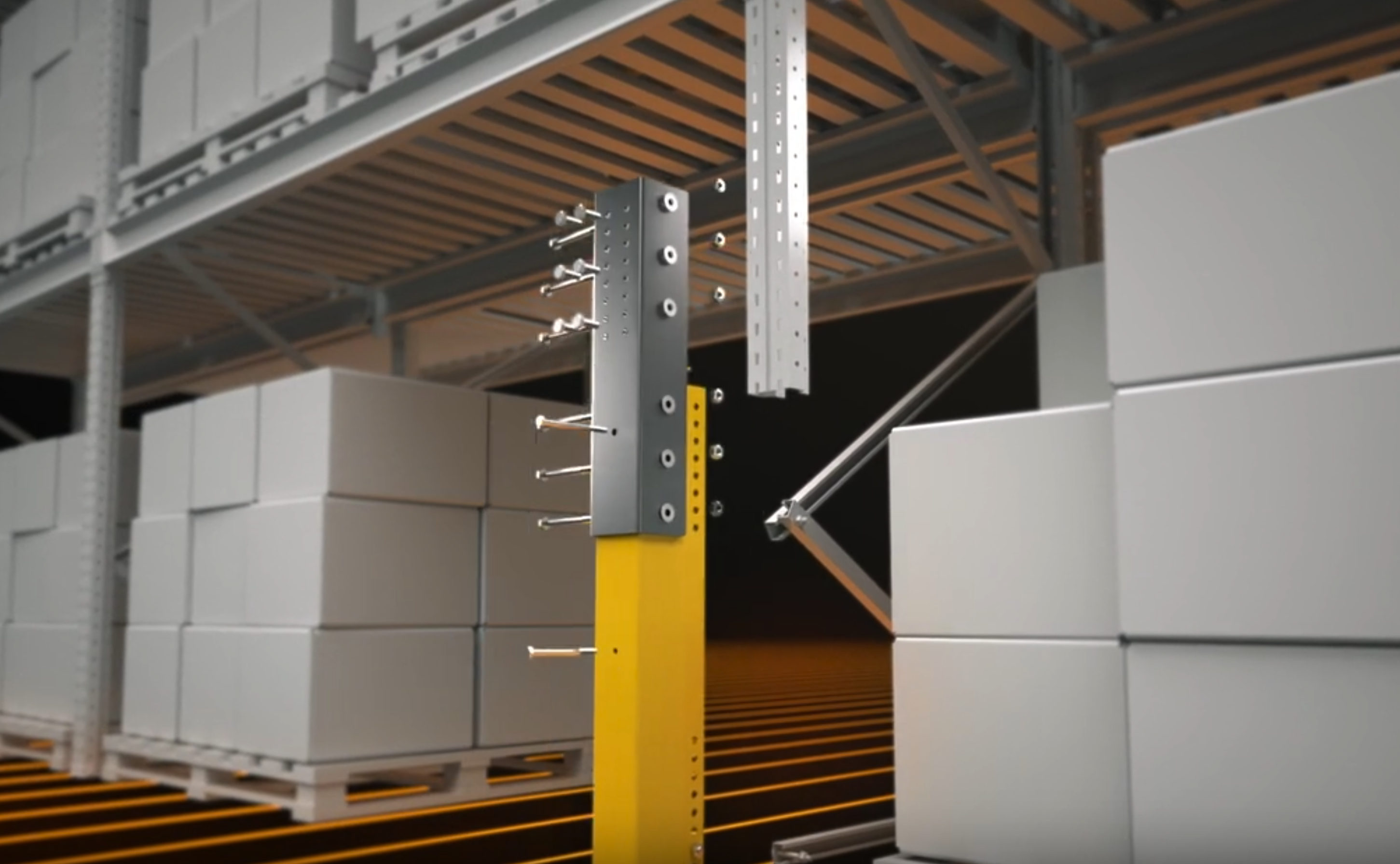 Goliath 3D product render on warehouse racking